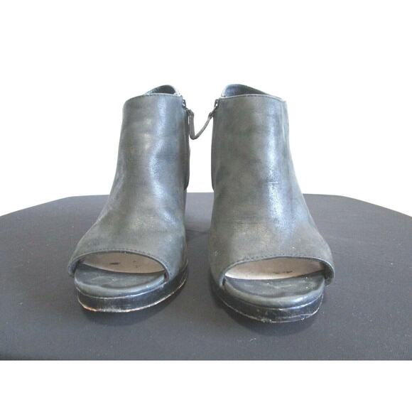 Cole Haan Grand OS Black Leather Ankle Strap Peep Toe Bootie Wedge Heels 8.5 M - Picture 4 of 10